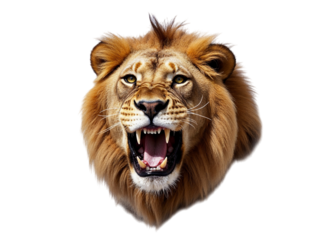 Roaring lion head isolated on transparent background
