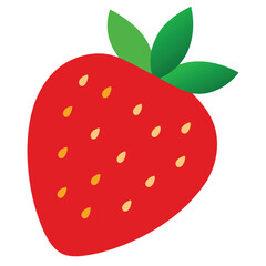 Obraz premium Cartoon Strawberry Illustration Red Berry Fruit with Green Leaves and Yellow Seeds
