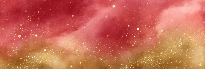 Elegant Red to Gold Watercolor Gradient with Sparkling Light Effects for Luxury Holiday Invitations