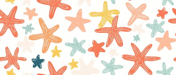 Pastel Starfish Seamless Pattern on White Background