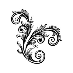 Fototapeta premium Black and White Floral Decorative Element Silhouette Swirls Leaves Isolated White Background vector