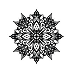Black and White Floral Mandala Vector Illustration Geometric Petals Swirls Isolated White Background