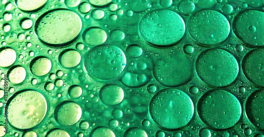 Aufkleber Green liquid bubbles create abstract texture. Varying sizes, shapes suggest fluid dynamics, interesting patterns. Closeup view emphasizes detail.
