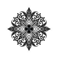 Black and White Floral Mandala Vector Illustration Round Petals Symmetrical Design Isolated White Background