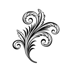 Black and White Floral Ornamental Flourish Silhouette Vector Graphic Design Element Isolated on White Background