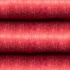 Seamless 4k photo texture material of red colored ribbed threads roll surface.