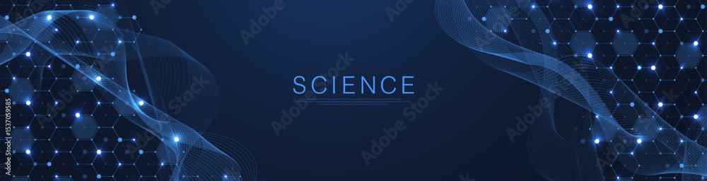 Poster molecular abstract structure and genetic engineering dna. healthcare and medicine background concept
