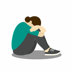 Non-confident woman. Anxiety girl. Opinion and the pressure of society. Shame. Flat vector illustration.