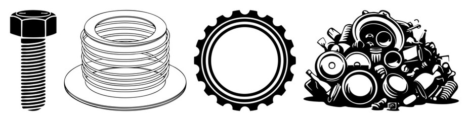Vector Mechanical Components : Bolt Washer Sprocket and Gear Assembly
