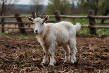 Obraz premium white goat on a farm