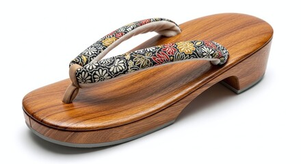 Traditional Japanese geta sandals made from wood and fabric, isolated on white background. Generative AI