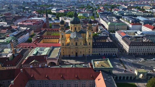 Aerial view of the Theatine Church (Theatinerkirche) in Munich, Germany.