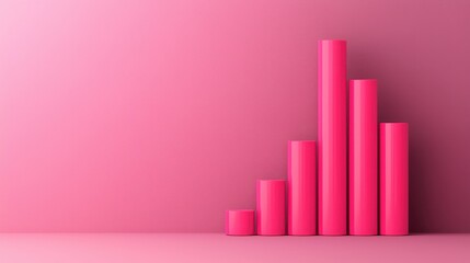 Pink 3D bar chart with five vertical bars of varying heights on a textured pink background.