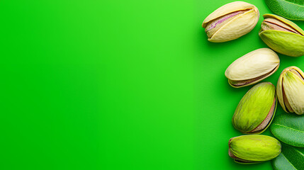 pistachio nuts on green background