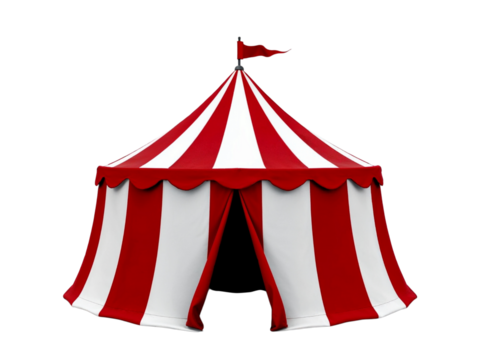 Red and white striped circus tent isolated on transparent background