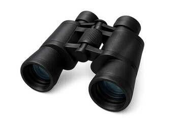 Black binoculars on transparent background, ideal for birdwatching, surveillance, and outdoor activities