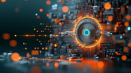 Obraz premium Dynamic technology visualization futuristic lab digital artwork high-tech environment close-up view innovation concept