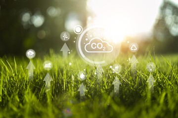 Green nature with CO2 symbol, Green environment earth eco global nature ecology technology,  Carbon...
