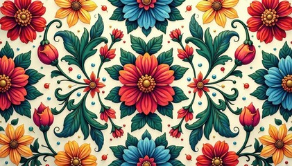 Intricate floral design, repeating seamlessly , illustration, classic, tileable