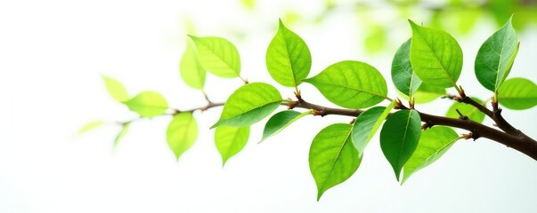 Fototapeta premium Isolated leaves on a wooden branch against white background, foliage, leaves