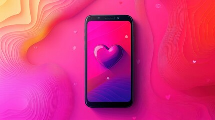 Vibrant Smartphone Display with Heart Icon on Colorful Background Representing Love and Connection in Digital Communication