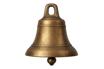 Golden metal bell suspended, transparent backdrop enabling clean digital integration for graphic design and visual compositions