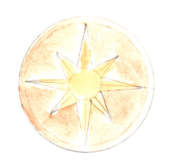 Compass, talisman, magic. Watercolor illustration, hand drawn modern freehand new