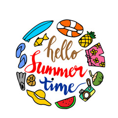 summer set doodle style hand drawn sketch vector illustration