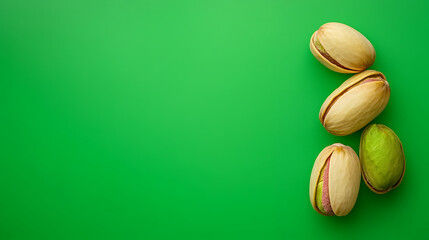pistachio nuts on green background