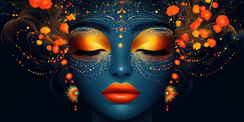 Meditative Woman with Ornate Decoration and Eyes Closed Portrait