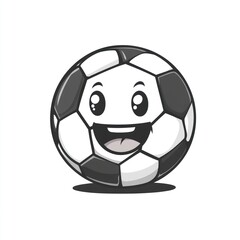 Smiling soccer ball cartoon with classic black and white panels, rounded and cute