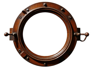 Obraz premium Antique wooden ship porthole isolated on transparent background