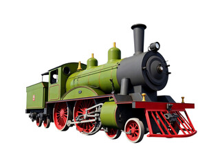 Fototapeta premium Vintage green steam locomotive isolated on transparent background