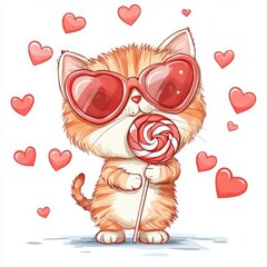 Fototapeta premium Cute Cat Holding Lollipop
