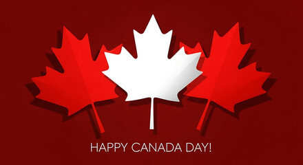 Canadian maple leaves with text celebrating Canada Day on red background  