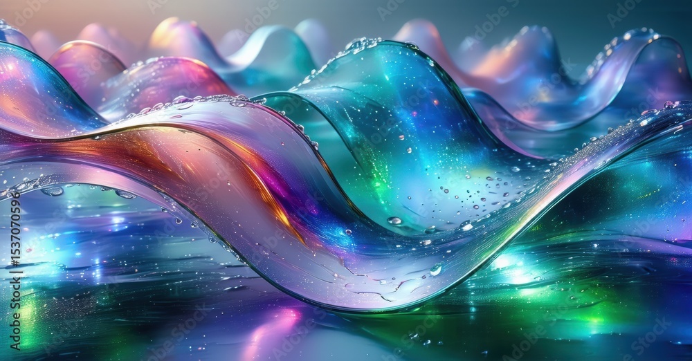 Poster vibrant waves, colorful liquid motion. light reflects, creating beautiful abstract patterns. fluidit