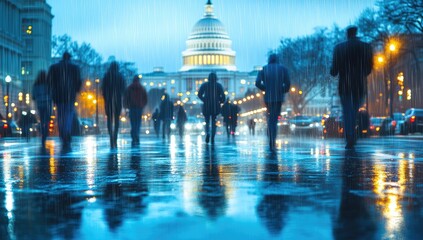 Rainy Evening Stroll Past Capitol Building