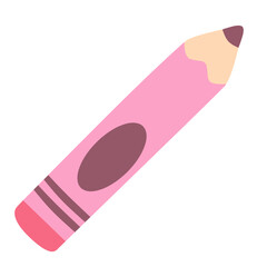 A pink colored pencil in flat illustration. Suitable for school, drawing tools, creative education, and art-themed designs for kids.