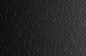 Vector realistic horizontal seamless rain fall texture on dark background
