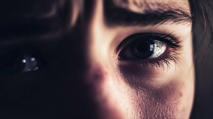Distressed woman with teary eyes expressing deep sadness and emotional pain, mental health awareness and psychological trauma concept.