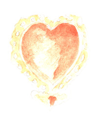Heart with lace. Love and romance. Watercolor illustration, hand drawn modern freehand new
