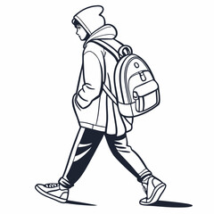Teenager walking backpack hoodie casual style