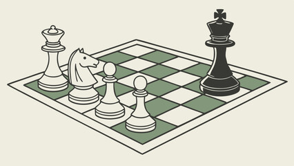 Stylized vector illustration of a chessboard with pieces, strategic game representation