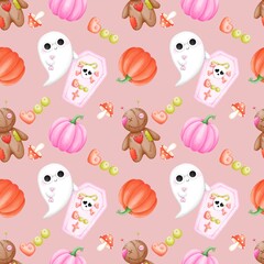 Magical Pink Halloween Blend.Whimsy Ghost Pumpkin Charm.Cheerful Voodoo Spooky Design