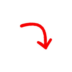 Red arrow pointing down side direction hand draw symbol 