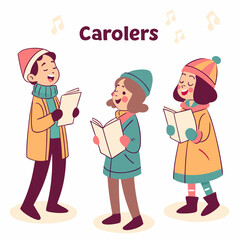 Happy christmas carolers singing holiday songs