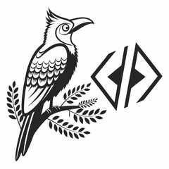 Majestic bird on branch with abstract logo design
