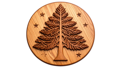 Carved wooden tree emblem