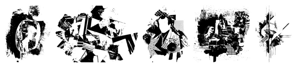 Obraz premium Vector Abstract figures composed of geometric shapes and textures create a dynamic composition.