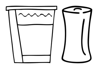 Vector Two beverage containers a cylindrical cup and a tapered glass are outlined in black.